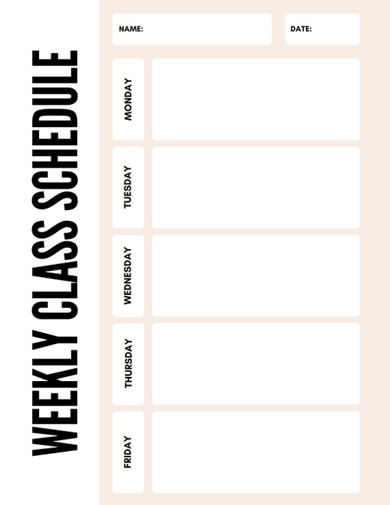 Weekly Class Schedule - Pink