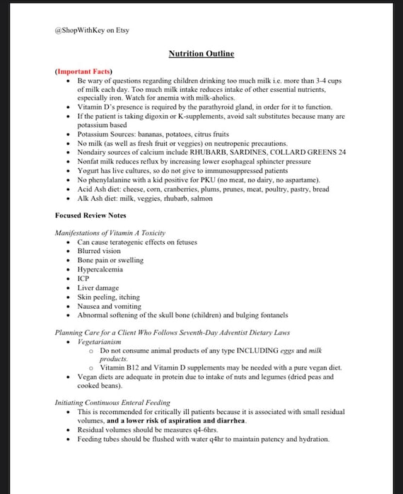 Nursing Nutrition Study guide