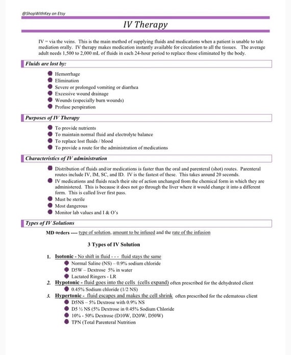 IV therapy Study guide