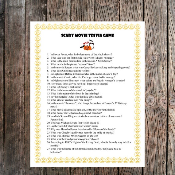 Scary Movie Trivia Party Game Printable, Halloween Game, ANSWERS included, instant download, Scary Movie Trivia, Drinking game included