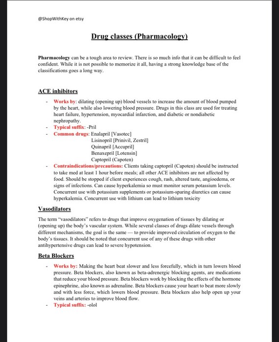 Medication Classes Study Guide (Pharmacology)