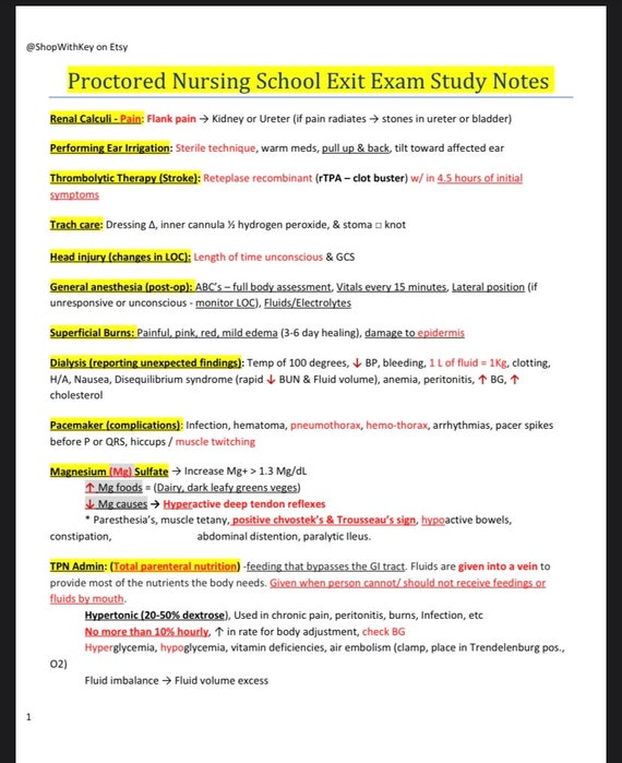 Proctored Nursing School Exit Exam Study Guide