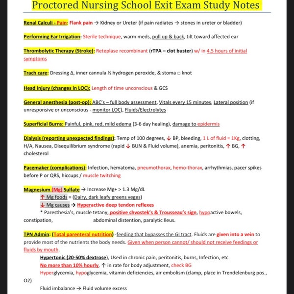 Proctored Nursing School Exit Exam Study Guide