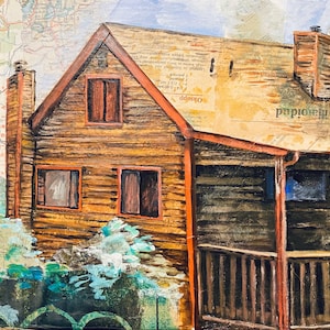 Benutzerdefinierte handgemaltes Mixed Media Haus oder Haus Portrait