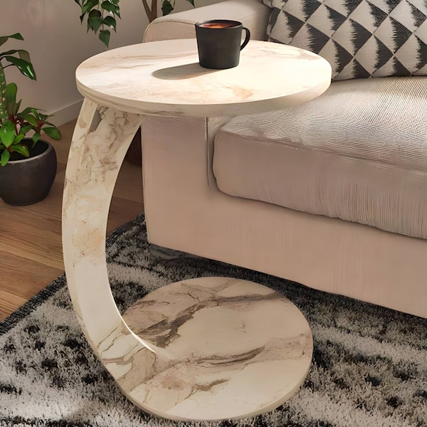 Living room modern C shaped on wheels wooden round coffe table & living room wooden sofa table decor/Housewarming Gift