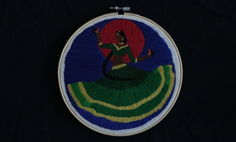 Navratri Dancer Udaya the Daayan Hoop Embroidery Desi Girl South Asian Hand embroidery
