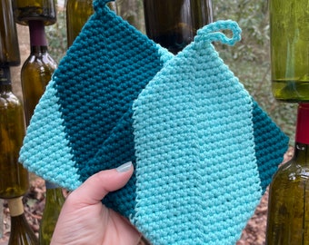 Color Block Potholder Set, Turquoise and Teal