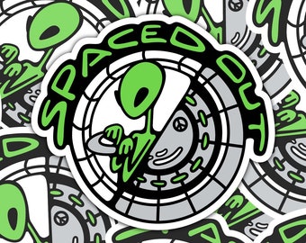 Spaced Out Alien UFO Durable Vinyl Sticker