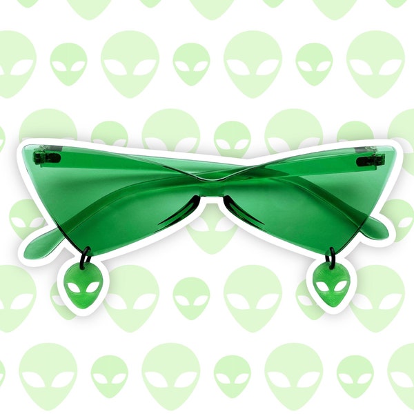 Pierced Acrylic Sunglasses with Alien Charms (Green/Green)