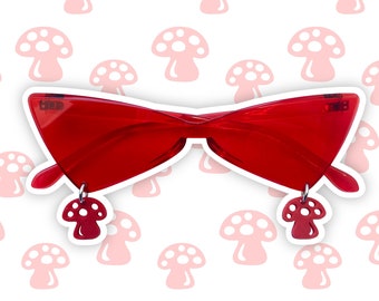 Pierced Red Acrylic Sunglasses w/ Mushrooms