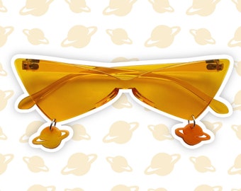 Pierced Acrylic Sunglasses w/ Planet Color-Changing Charms (Yellow/Orange)