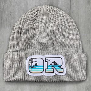 Oregon Coast Haystack Rock Chunky Bubble Knit Beanie - Heather Gray