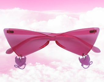 Pierced Acrylic Sunglasses w/ Devilish Hearts (Pink/Light Pink)