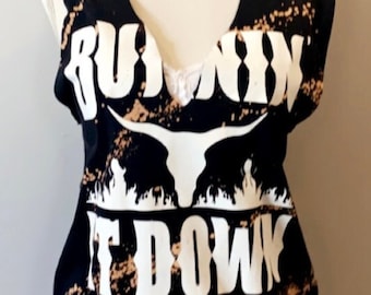 Aldean Burnin' It Down Bleached Cut Tee | Jason Aldean Concert T-Shirt | Country Music Festival | Burnin' It Down