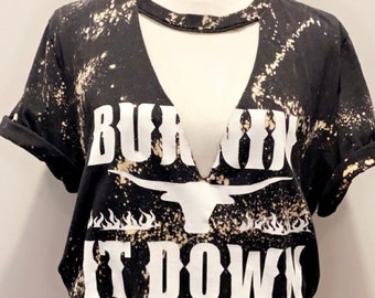 Aldean Burnin' It Down Bleached Cut Tee | Jason Aldean Concert T-Shirt | Country Music Festival | Burnin' It Down