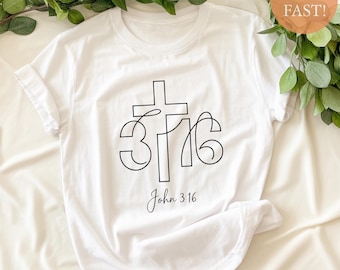Christian Shirt John 3:16 Cross Bible Verse Tee, Minimal Faith Shirt, Religious Gift for Women Men