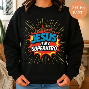 Jesus Is My Superhero Shirt, Christian Comic Book Tee, Bold Faith Graphic T-Shirt, Religious Youth Gift, Christian Superhero Shirt