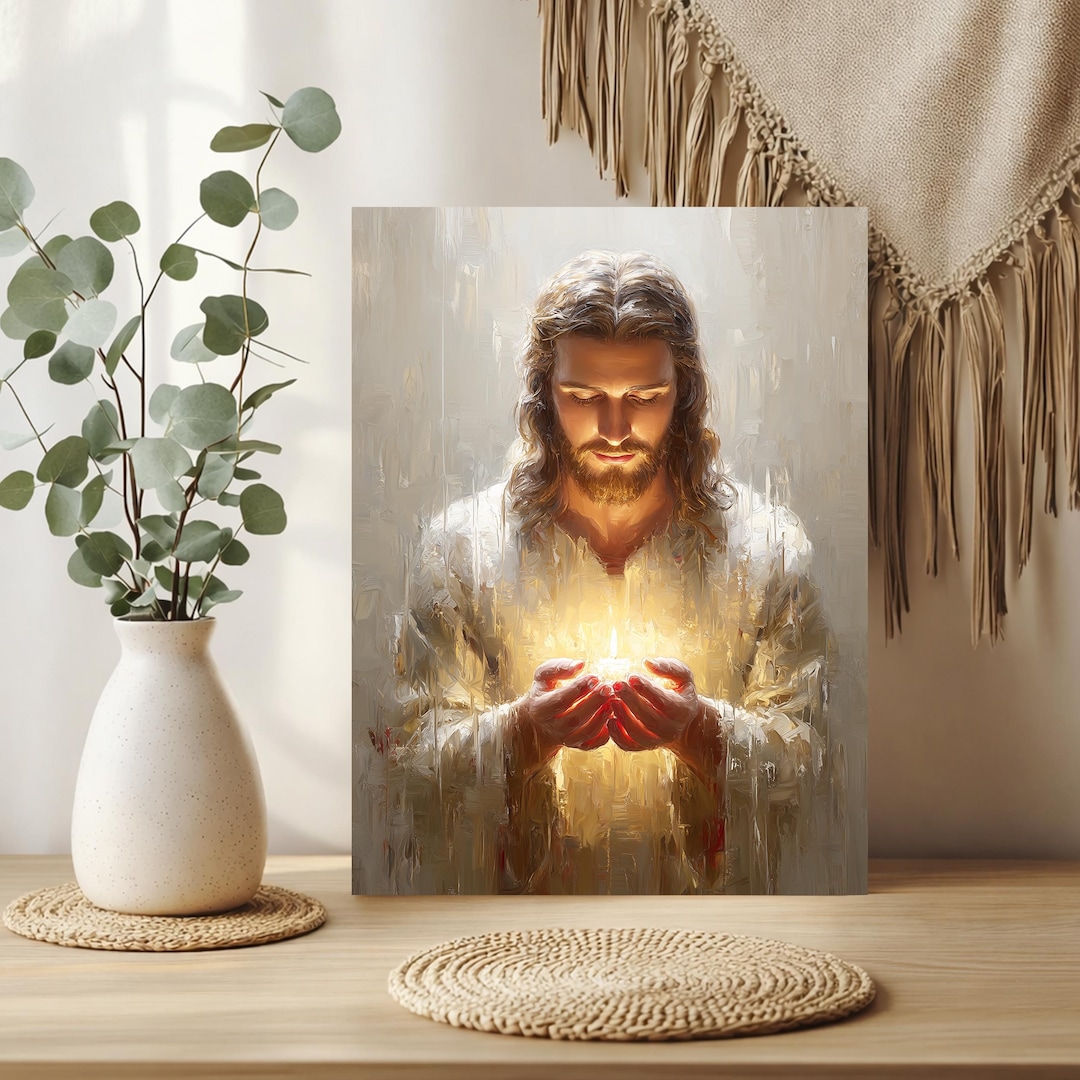 Jesus Holding Divine Light Canvas Art - Spiritual Glow Painting ...