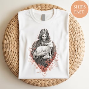 Jesus Holding Lamb Shirt, Christian Graphic Tee, The Good Shepherd Shirt, Bible Verse Shirt, Faith Based Gift, Religious Shirt for Believers