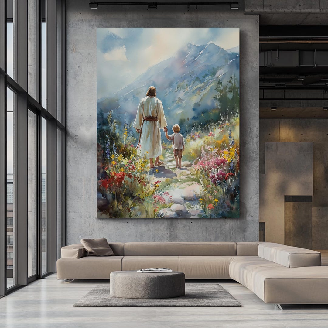 Jesus Walking With Child Canvas, Christian Wall Art Poster, Faith ...
