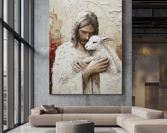 Jesus the Good Shepherd Canvas Art | Religious Impasto Painting