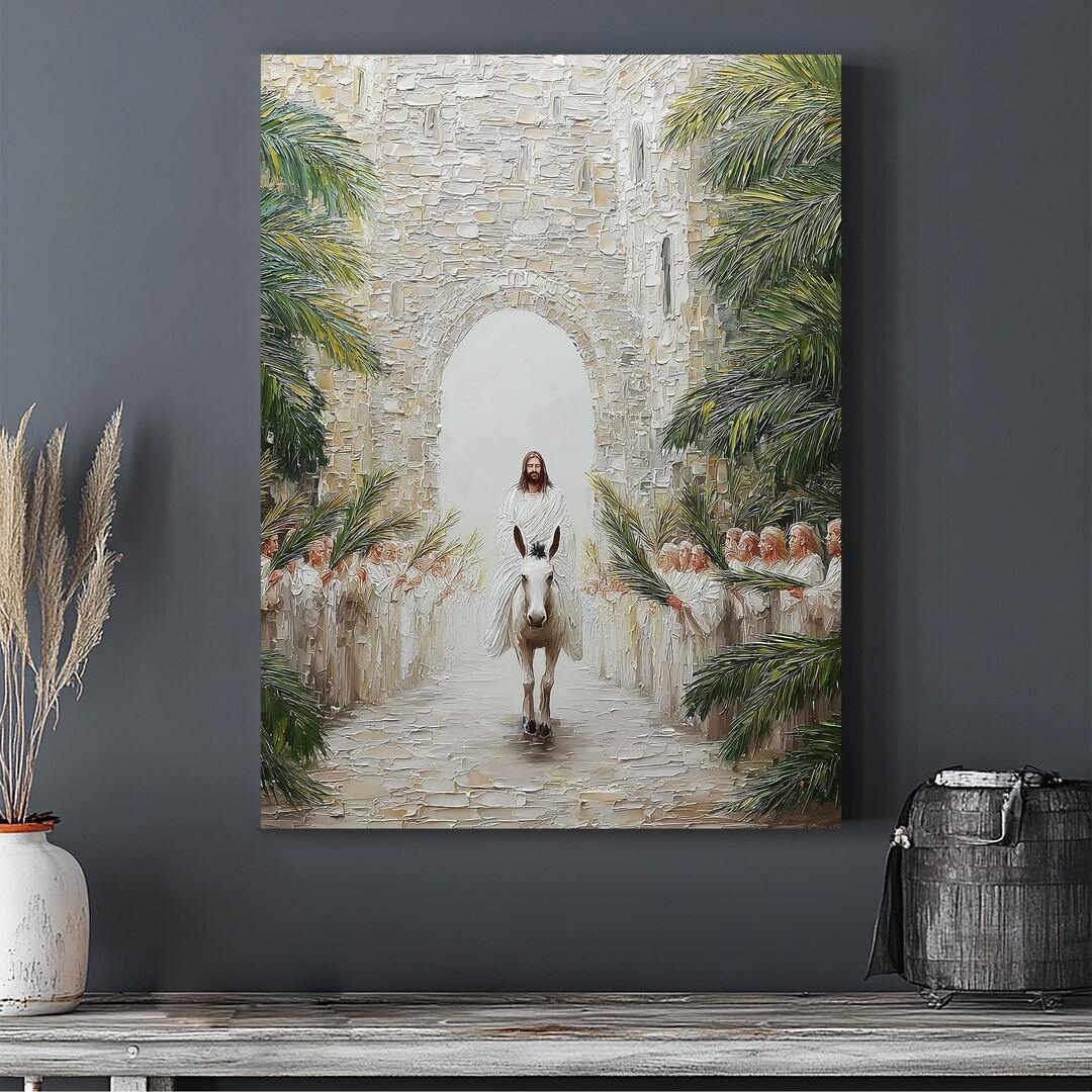 Jesus Palm Sunday Canvas Wall Art, Biblical Entry Jerusalem Painting ...