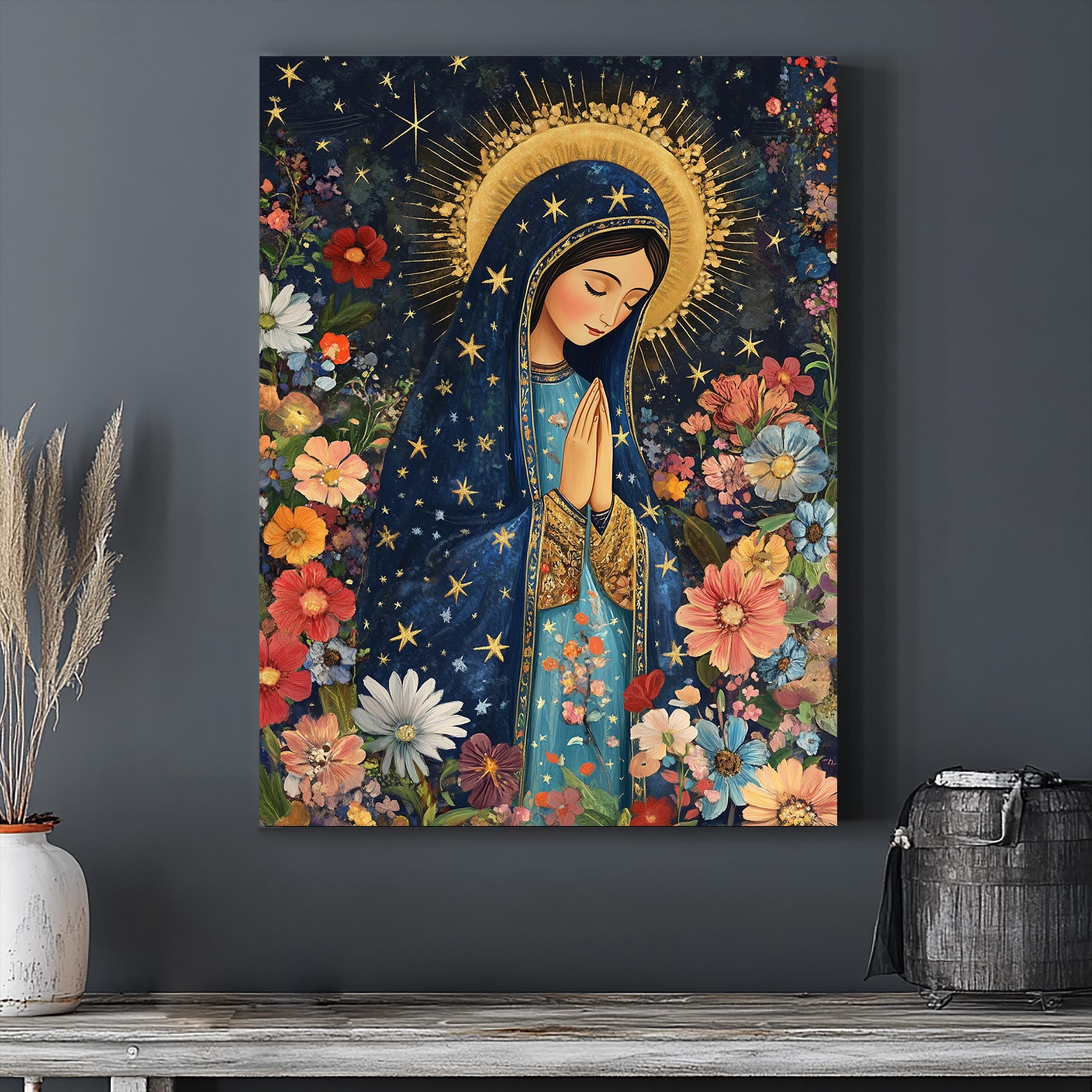 Our Lady of Guadalupe Floral Canvas Art: Catholic Virgin Mary Print - Etsy
