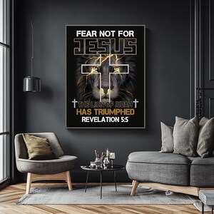 Fear Not for Jesus Lion Wall Art - Inspirational Religious Decor for Home or Office - Christian Home Decor for Living Room or Prayer Space
