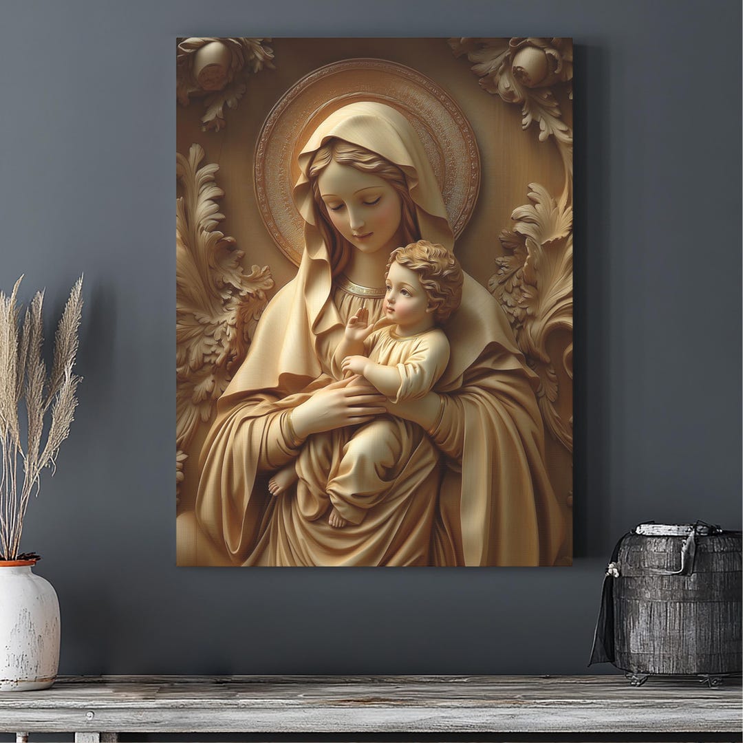 Madonna and Baby Jesus Canvas - Vintage Religious Art, Mother Mary Wall ...