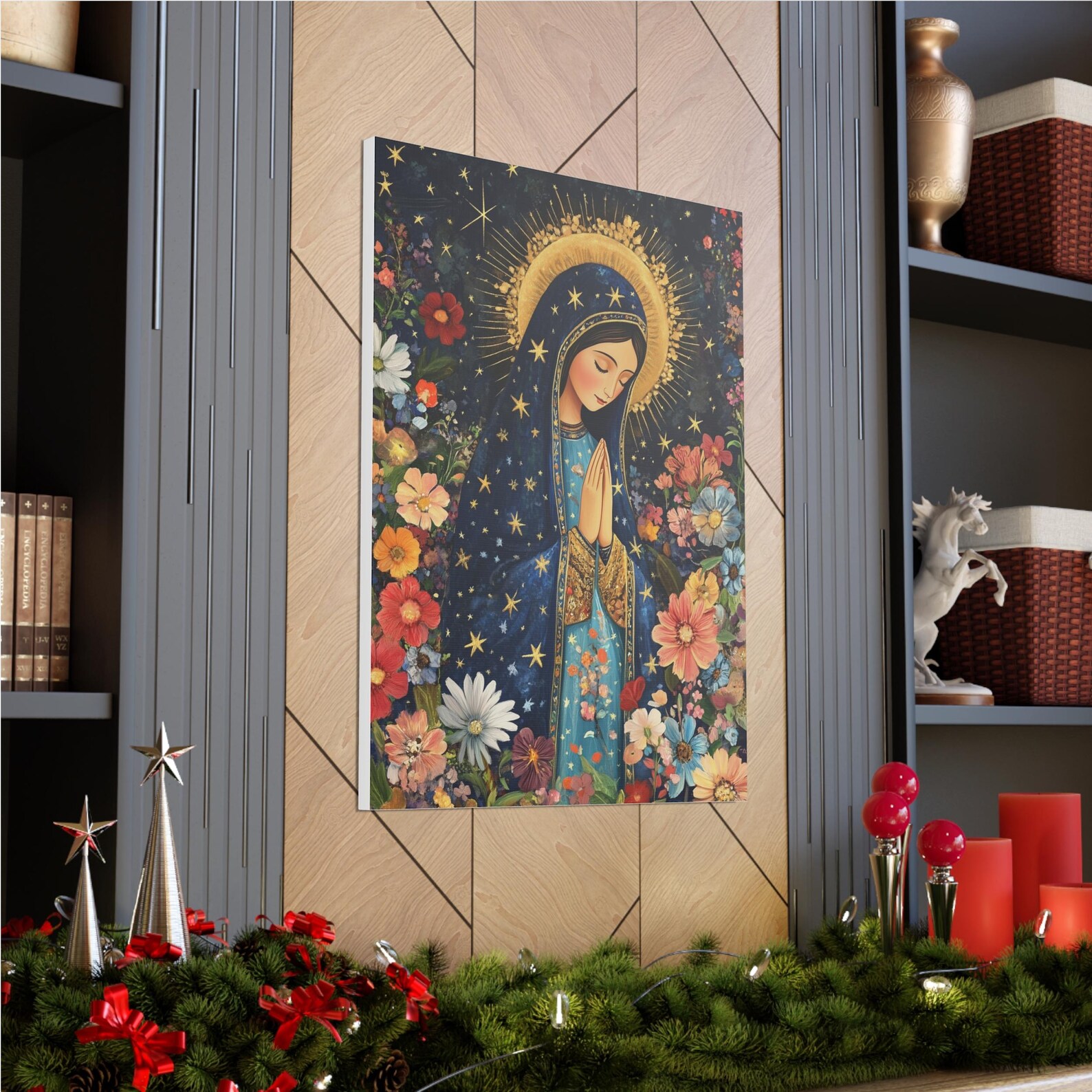 Our Lady of Guadalupe Floral Canvas Art: Catholic Virgin Mary Print - Etsy