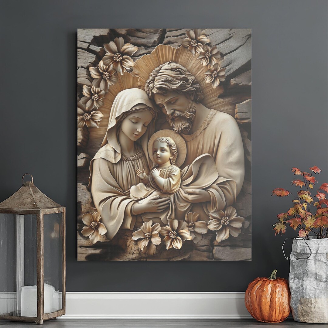Holy Family Sacred Heart Canvas - Religious Catholic Wall Art, Jesus ...