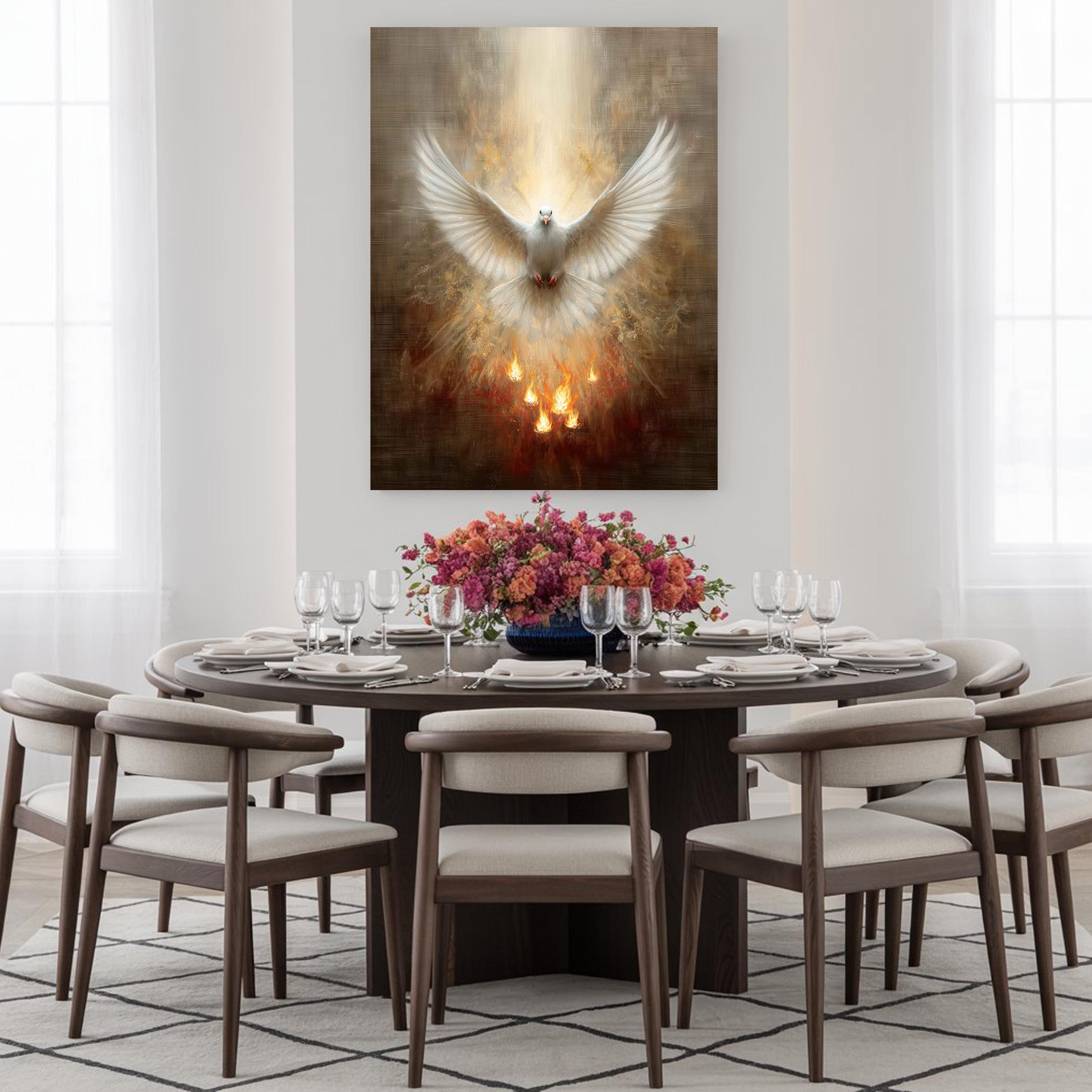 Holy Spirit Dove Canvas Wall Art, Pentecost Fire Christian Painting ...