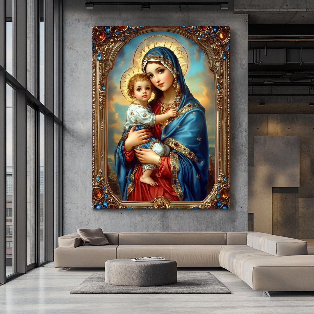 Virgin Mary and Child Jesus Canvas Icon, Catholic Religious Wall Art - Etsy