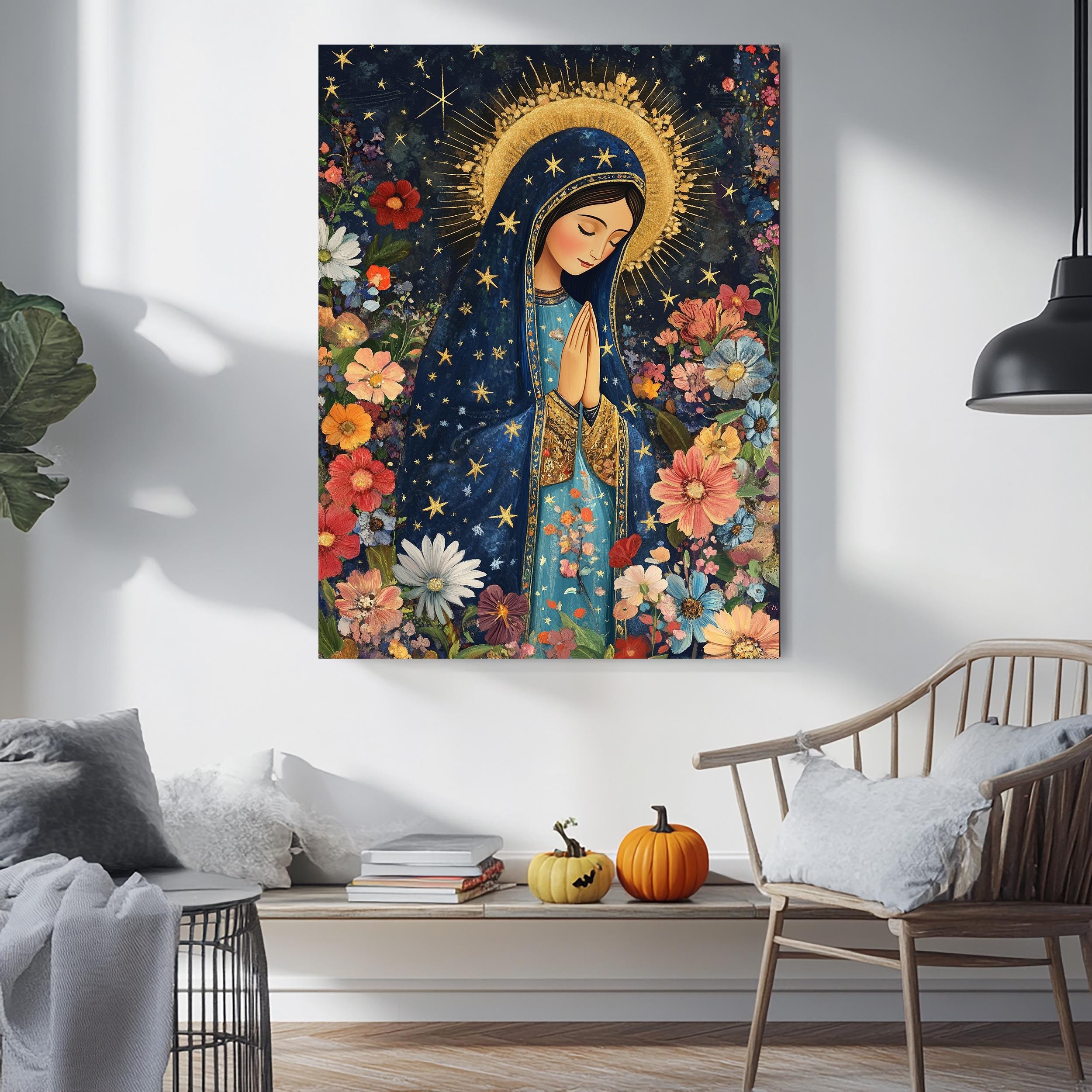 Our Lady of Guadalupe Floral Canvas Art: Catholic Virgin Mary Print - Etsy