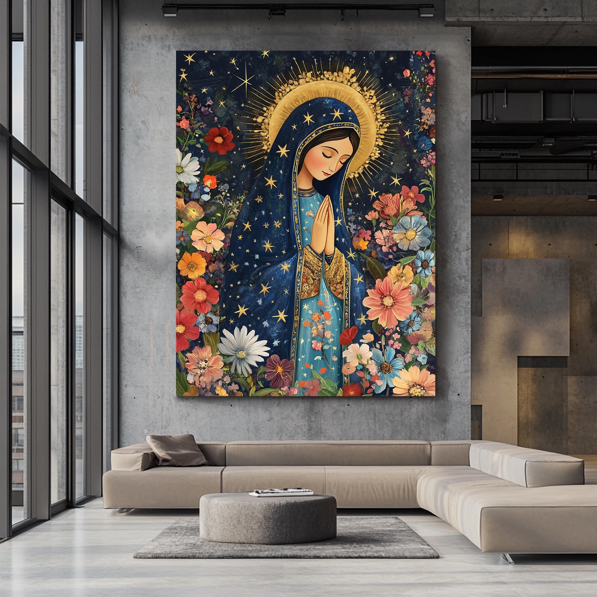 Our Lady of Guadalupe Floral Canvas Art: Catholic Virgin Mary Print - Etsy