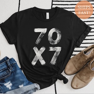 70x7 Forgiveness Shirt, Bible Verse T-Shirt, Christian Faith Tee, Matthew 18:22 Shirt, Inspirational Religious Apparel