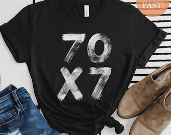 70x7 Forgiveness Shirt, Bible Verse T-Shirt, Christian Faith Tee, Matthew 18:22 Shirt, Inspirational Religious Apparel