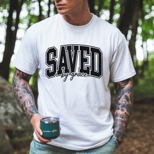 Saved by Grace Shirt, Christian Long Sleeve Tee, Faith Based Shirt for Men, Religious Typography Shirt, Gift for Christian Dad