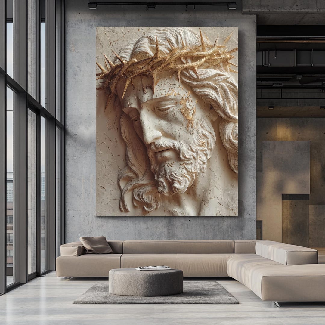 Jesus Crown of Thorns Canvas, Religious Sculpture Wall Art - Etsy