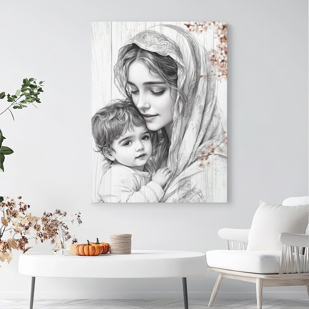 Madonna and Child Canvas Vintage Religious Art, Mother Mary Wall Decor ...