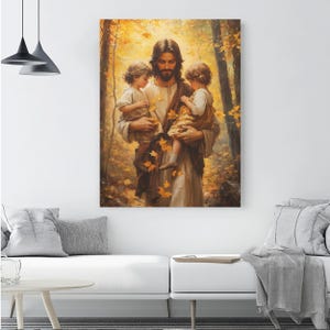 Jesus with Children Canvas Wall Art - Christian Home Decor for Faith and Inspiration