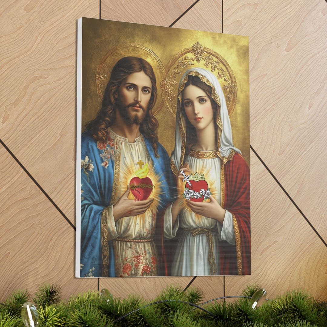 Sacred Hearts of Jesus and Mary Canvas Wall Art: Christian Home Decor ...