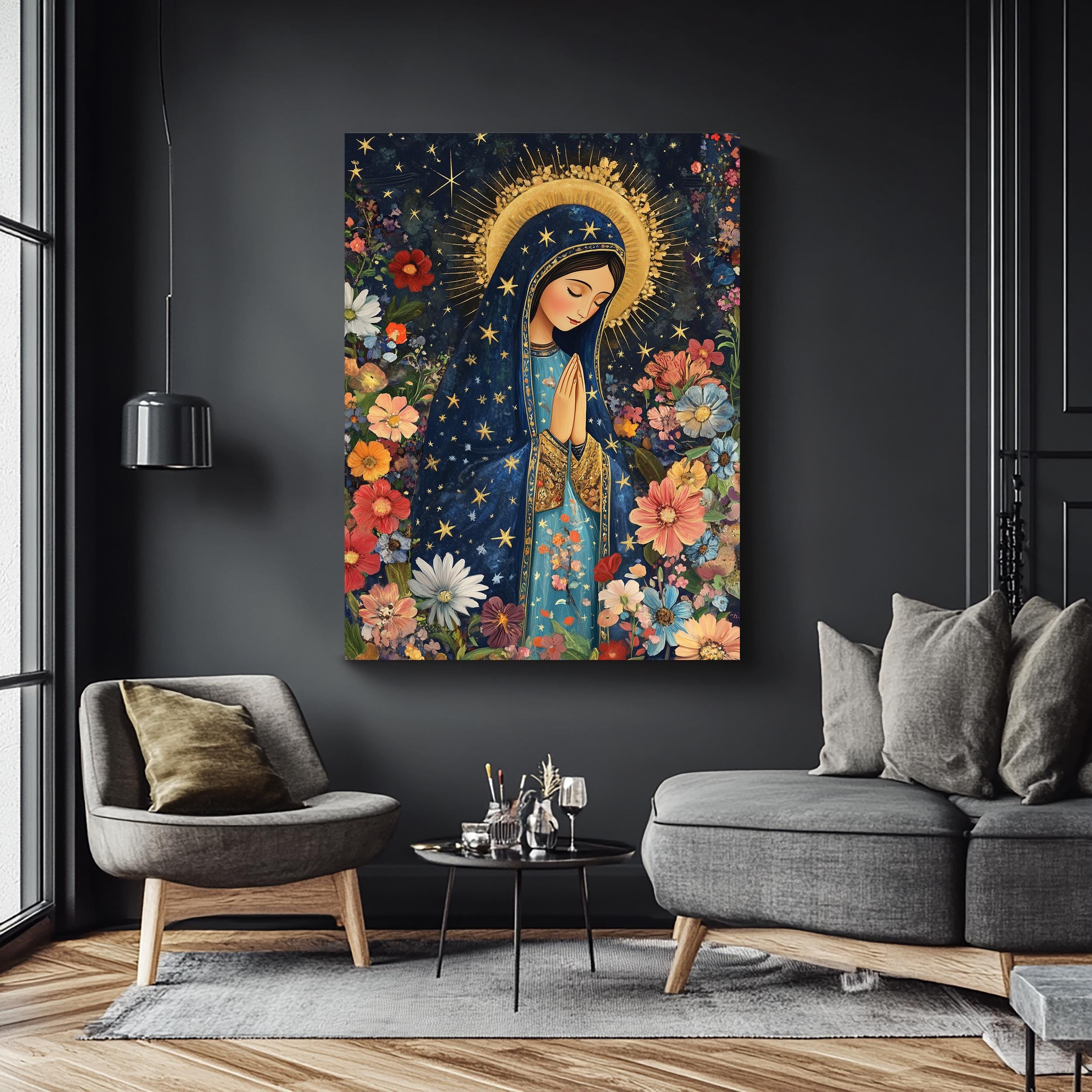 Our Lady of Guadalupe Floral Canvas Art: Catholic Virgin Mary Print - Etsy
