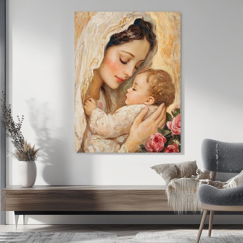 Madonna and Child Canvas Art | Virgin Mary Wall Decor | Religious Oil ...