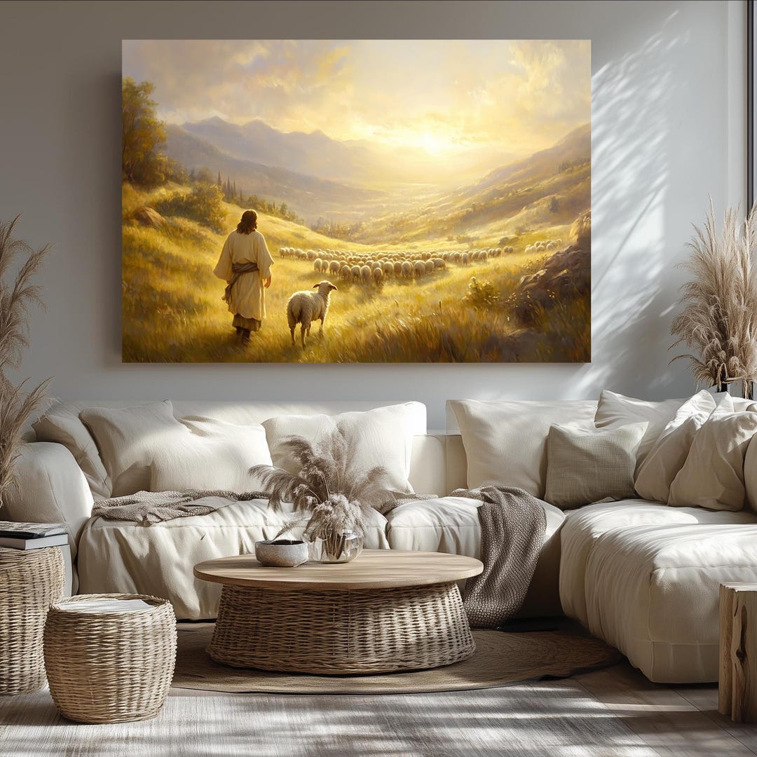 Jesus the Good Shepherd Canvas Print: Religious Pastoral Art - Etsy