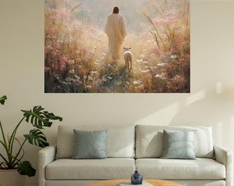 Good Shepherd Canvas Print: Jesus with Lamb, Christian Home Decor