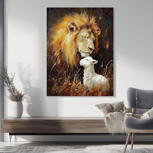 Lion and Lamb Canvas Print: Christian Wall Art, Religious Home Decor