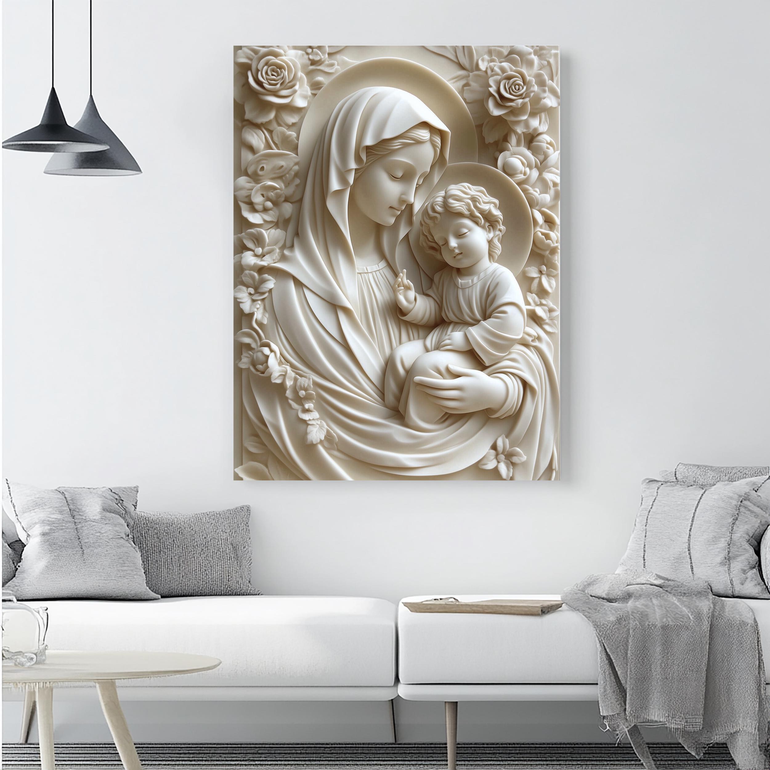 Virgin Mary and Baby Jesus Relief Art: Catholic Canvas Wall Decor - Etsy