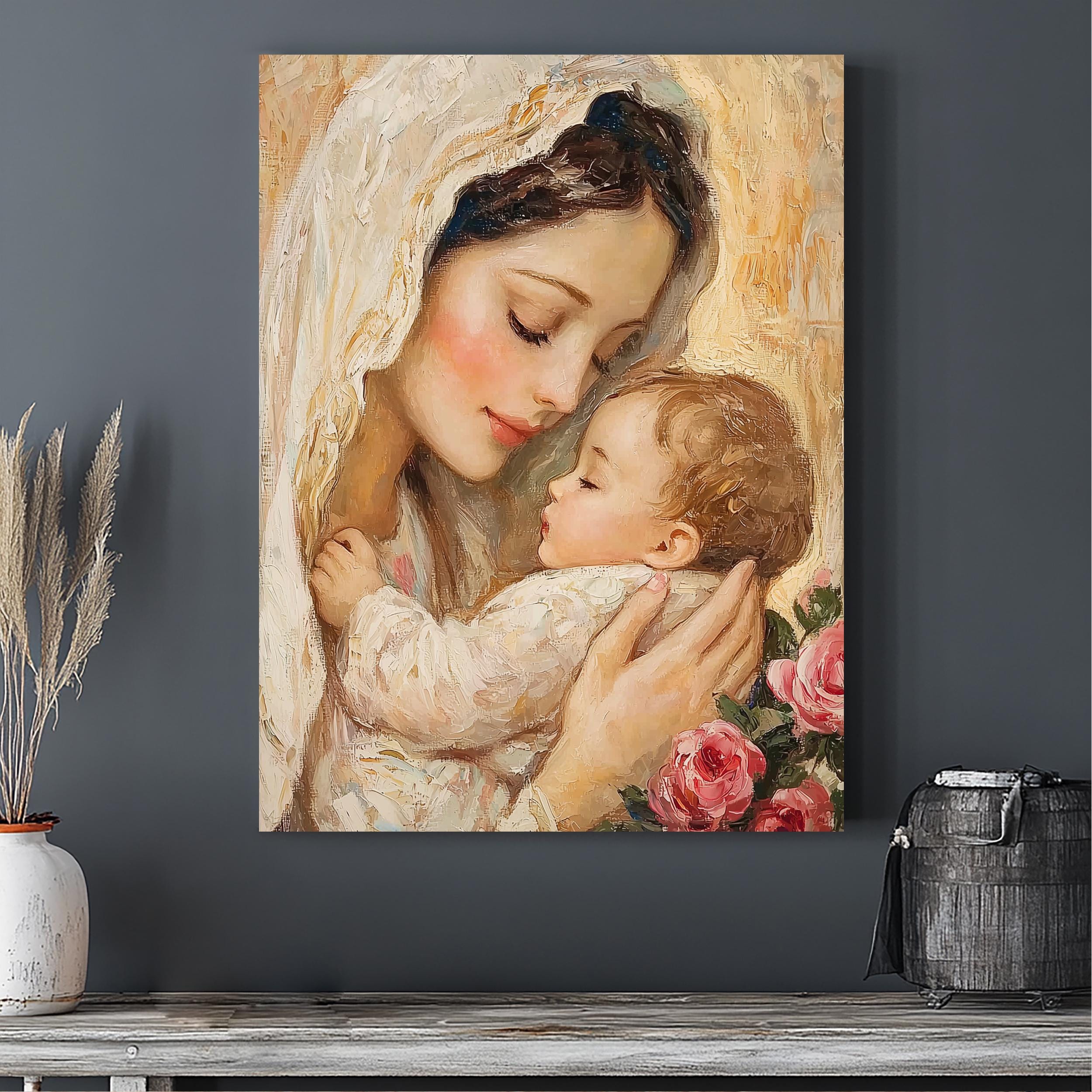 Madonna and Child Canvas Art | Virgin Mary Wall Decor | Religious Oil ...