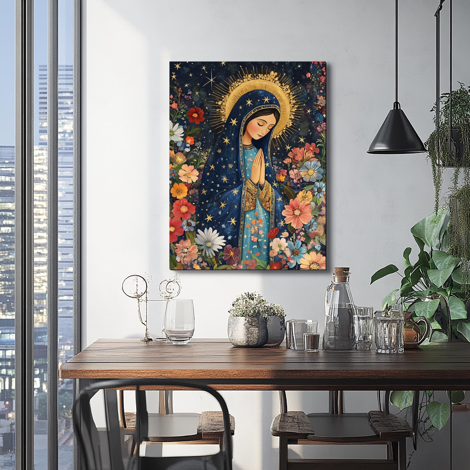 Our Lady of Guadalupe Floral Canvas Art: Catholic Virgin Mary Print - Etsy